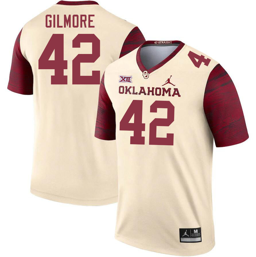 Men #42 Wyatt Gilmore Oklahoma Sooners College Football Jerseys Stitched-Cream